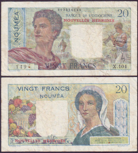 1941-45 New Hebrides 20 Francs L001360